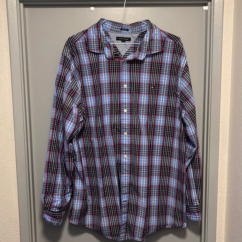TOMMY HILFIGER Mens Classic Plaid Dress Shirt